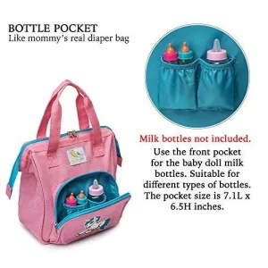 Happyvk- Pink Baby Doll Diaper Bag With Doll Changing Pad- Handbag For Girls - Unicorn