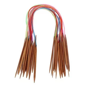 18Pcs Bamboo Knitting Needle Set Color Carbonized Double Pointed Bamboo Circular Knitting Needle For Knitting Process(100Cm)