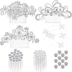 Boao 56 Pieces Wedding Bridal Hair Accessories Including Crystal Faux Pearl Comb Rhinestone Hair Pins Clips U-Shaped Faux Flower Spiral Hair Clips Fo