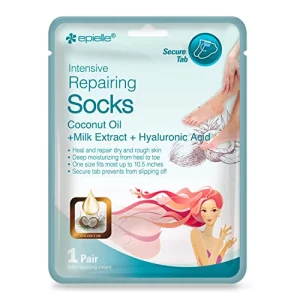 Epielle Intensive Repairing Foot Mask For Dry Foot And Cracked Heel And Callus (Socks-6Pk) Foot Spa Masks | Coconut Oil + Milk Extract + Hyaluronic A