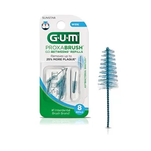 GUM Proxabrush Go-Betweens Refills - Wide - Compatible with GUM Permanent Handle - Reusable Interdental Brushes - Soft Bristled Dental Picks, 8 Count