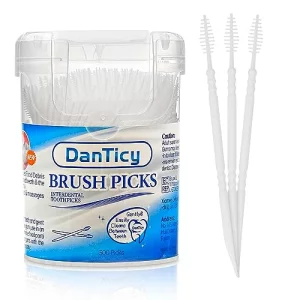 DanTicy Brushpicks Interdental Toothpicks,Soft Bristle Dental Floss Picks Toothpicks,Helps Removes Plaque and Debris Between Your Teeth 300PCS (Pack