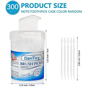 DanTicy Brushpicks Interdental Toothpicks,Soft Bristle Dental Floss Picks Toothpicks,Helps Removes Plaque and Debris Between Your Teeth 300PCS (Pack