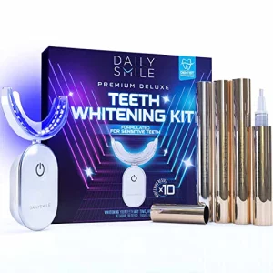 DailySmile Premium 10-Min Teeth Whitening Kit for Sensitive Teeth, Helps Remove 20 Years of Stains, Teeth Whitening Strips Alternative, Waterproof 28