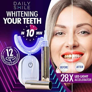 DailySmile Premium 10-Min Teeth Whitening Kit for Sensitive Teeth, Helps Remove 20 Years of Stains, Teeth Whitening Strips Alternative, Waterproof 28