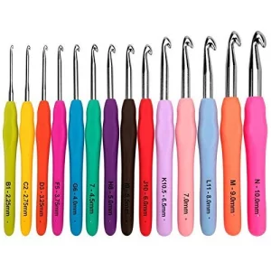 Bcmrun Crochet Hooks Set,14 Pcs 2.25Mm(B)-10Mm(N) Ergonomic Soft Grip Handles,Smooth Knitting Needles Kit With Bag For Arthritic Hands,Extra Long