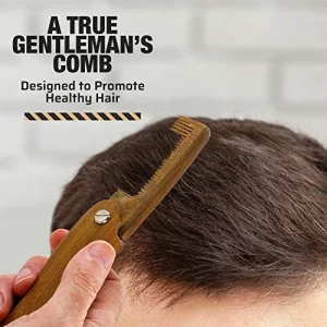 Folding Wooden Comb - 100% Solid Beech Wood - Fine Tooth Pocket Sized Beard, Mustache, Head Hair Brush Combs For Men With Any Hair Types - Travel, St
