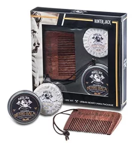 Hj Strap Comb & Beard Care Kit, 3Pc - Handmade Beard Comb, Beard Wash, Beard Balm - Beard Growth Kit For Mustache, Beard Grooming & Beard Grow - Bear