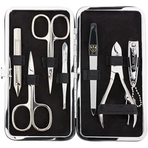 3 Swords Germany - brand quality 7 piece manicure pedicure grooming kit set for professional finger & toe nail care scissors clipper fashion leather