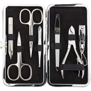 3 Swords Germany - brand quality 7 piece manicure pedicure grooming kit set for professional finger & toe nail care scissors clipper fashion leather
