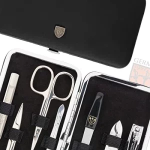 3 Swords Germany - brand quality 7 piece manicure pedicure grooming kit set for professional finger & toe nail care scissors clipper fashion leather