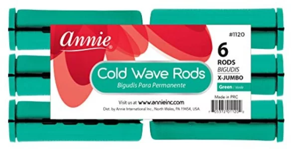 Annie Jumbo Cold Wave Rods With Rubber Band For Hair Curling And Perm Styling - Green - Set Of 3 Packs Of 6 (18 Pieces)