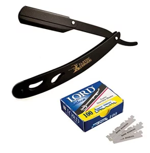 Classic Samurai Cs-102 Stainless Steel Professional Barber Straight Edge Shavette Cut Throat Razor (Matte Black + 100 Lord Blades)