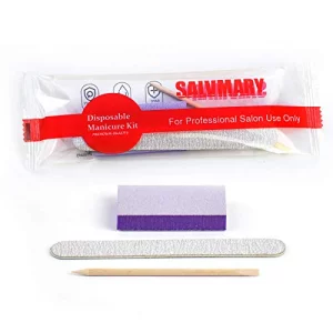 Professional Disposable Manicure Kit Basics 3 Piece Nail Kit, Wood Nail File 100/180 Grit, Mini Buffer 80/100 Grit, Wood Stick, 100 Set