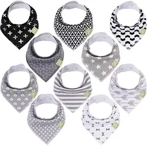 10-Pack Organic Baby Bandana Bibs - Organic Cotton Bandana Bibs for Boys, Girls - Super Absorbent Bandana Drool Bibs - Teething Bibs - Baby Bibs for