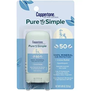 Coppertone Pure And Simple Zinc Oxide Mineral Sunscreen Stick Spf 50, Face Sunscreen Stick, Water Resistant, Broad Spectrum Spf 50 Sunscreen For Sens