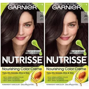 Garnier Hair Color Nutrisse Nourishing Creme, 20 Soft Black (Black Tea) Permanent Hair Dye, 2 Count (Packaging May Vary)