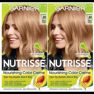 Garnier Hair Color Nutrisse Nourishing Creme, 80 Medium Natural Blonde (Butternut) Permanent Hair Dye, 2 Count (Packaging May Vary)