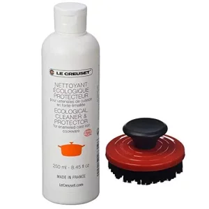 Le Creuset Cerise Cherry Nylon Grill Pan And Skillet Cleaning Brush With 8.5 Ounce Enameled Cast Iron Cleaner