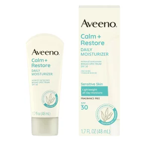 Aveeno Calm Restore Daily Moisturizer Mineral Sunscreen with Broad Spectrum SPF 30 Lightweight All Day Moisture UVAUVB Sun Protection for Sensitive