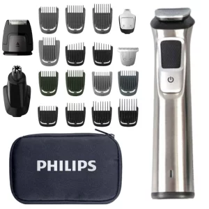 Philips Norelco Multigroom Mens Beard Grooming Kit With Trimmer For Head Body Face -Stainless Steel With Travel Case