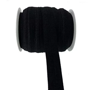 Pamir Tong 25 Yards 5/8'' Fold Over Elastic Foe Headband Baby Hairbow Soft Foldover Elastic Binding Webbing Tape Craft Sewing (Black)
