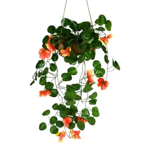 DecoreBugs Presents: Artificial Blossom Flowers with Wooden Pot, Hanging Plants, Leaves, and Creepers for Living Room Decoration, Home Decor and Beau