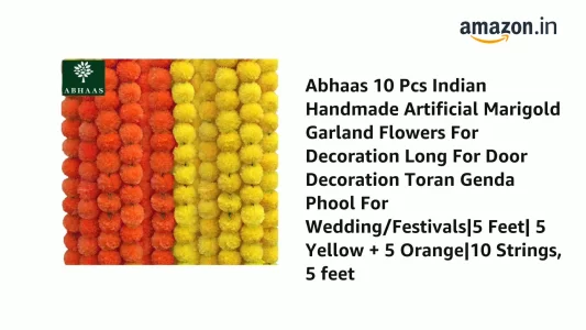 ABHAAS 10 Pcs Indian Handmade Artificial Marigold Garland Flowers for Decoration Long for Door Decoration Toran Genda Phool for Wedding/Festivals|4.2