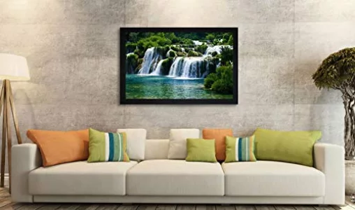 SAF paintings Waterfall Nature UV Coated Home Decorative Gift Item Framed Painting 14 inch X 20 inch SANFM3049, Multicolor, Standard