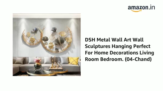 DSH Wall Art Metal Round Shaped Beautiful Leaf Wall Arts For Home Hotel Decoration.(04-DOUBLEmoon)