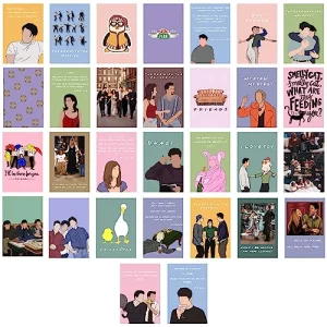 Unquote Friends Wall D cor Art Posters Multicolor Printed Set of 30 (10L x 15W cm) - Home & Room Decoration Cartoon Stickers, 300 GSM Paper Boho Aest