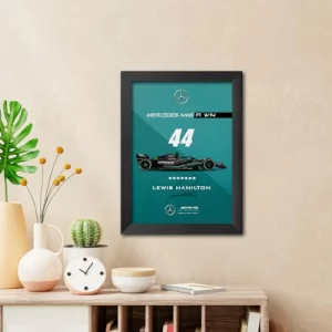 TenorArts Lewis Hamilton Poster Frame Mercedes W14 F1 Racing Car Formula One Photo Framed Painting with Matt Finish Black Texture (12 inches x 9inche