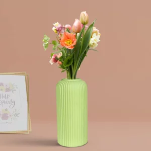 oodlesfly Ribbed Pipe Ceramic Vase Big Size Parrot Color | Artificial Flower Vase, Pampas Grass Vase, | Boho Home Decor, Interior Decoration Items, D