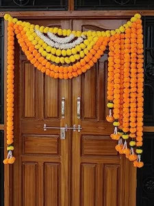 JH Gallery Handmade Artificial Flower Marigold Fluffy Flower Backdrop for Decoration Toran | Decorative Items for Home | Door & Wall Hangings for Man
