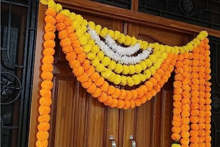 JH Gallery Handmade Artificial Flower Marigold Fluffy Flower Backdrop for Decoration Toran | Decorative Items for Home | Door & Wall Hangings for Man