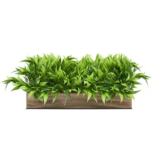 DecoreBugs Plastic Artificial Plant Bamboo Leaves In Wooden Rectangular Tray, Faux Desk Plant In Pot For Indoor Home Office Any Room Decor, Realistic