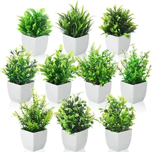 Dekorly Artificial Potted Plants, Pack of 10 Artificial Plastic Eucalyptus Plants Small Indoor Potted Houseplants, Small Faux Plants for Home Decor B