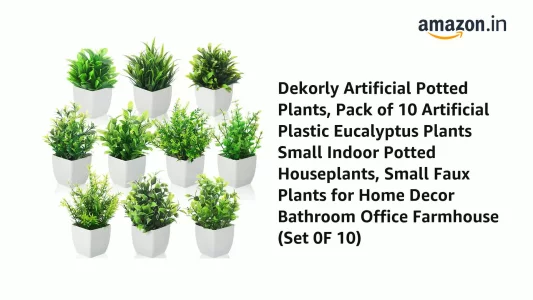 Dekorly Artificial Potted Plants, Pack of 10 Artificial Plastic Eucalyptus Plants Small Indoor Potted Houseplants, Small Faux Plants for Home Decor B