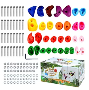 TOPNEW 32 Rock Climbing Holds Multi Size for Kids, Adult Rock Wall Holds Climbing Rock Wall Grips for Indoor and Outdoor Playground Play Set - Includ