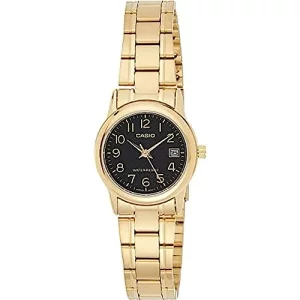 Casio LTP-V002G-1B Womens Analog Gold Tone Black Easy Reader Dial Date Watch