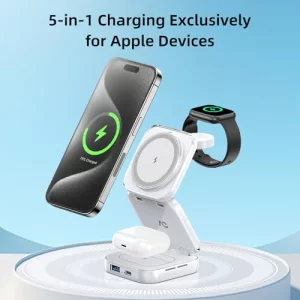 Wireless Charger for MagSafe, AC Island 5-in-1 Portable Travel Charging Station, 15W Max Fast Foldable Magnetic Stand, Evolved for iPhone 16151413 Se