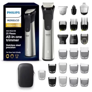Philips Norelco Multigroom 9000 Series All-in-One Trimmer Beard Trimmer and Hair Clipper 25-Piece27-Length Mens Grooming Kit for Beard Face Nose Ear