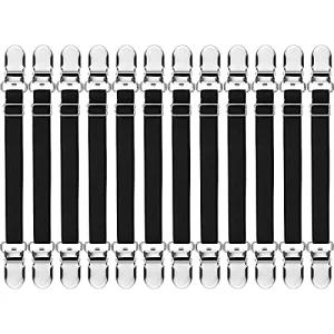 Boao 12 Pcs Bed Sheet Clips Straps Sheet Corner Straps Holder Adjustable Mattress Clips Elastic Bed Grippers Suspender Fasteners Holder for HomeBlack