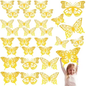 Yeaqee 24 Pcs Large Butterfly Party Decoration 3D Butterflies Wall Decor Set 2 Sizes 3 Styles Large Stickers for Birthday Baby Shower Nursery Bedroom