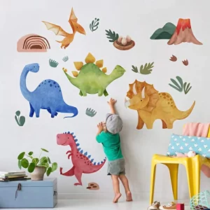 Yovkky Baby Dinosaur Wall Decals Stickers Dino Volcano Cave Neutral Nursery Toddler Playroom Decor Kids Room Home Decorations Girls Boys Bedroom Clas