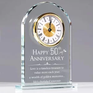YWHL 50th Wedding Anniversary Quartz Clock Gifts for Parents 50 Years Golden for Couple Happy 50th Anniversary Decoration Gift for Her Him Battery no