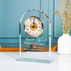YWHL 50th Wedding Anniversary Quartz Clock Gifts for Parents 50 Years Golden for Couple Happy 50th Anniversary Decoration Gift for Her Him Battery no