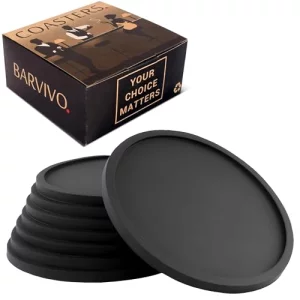 Set of 8 Silicone Coasters with Holder - Barvivo Drink Coasters for Indoor and Outdoor Use - Durable and Slip Resistant for Drinks and Table Protecti