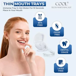 Teeth Whitening Trays Moldable Mouth Trays 4 Dental Tray Form Shape Perfectly 2 Travel Storage Cases Included Fit Upper Lower Tooth Bleaching Moldabl