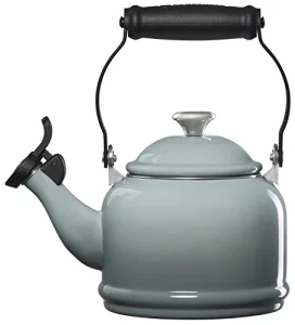 Le Creuset Enamel On Steel Demi Tea Kettle with Metal Finishes 125 qt Sea Salt
